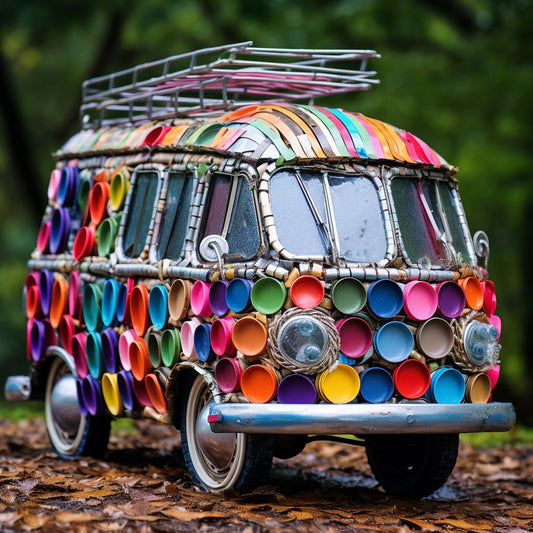 Photo of Eco-Friendly Upcycled VW Surf Van Model - Colorful Sustainable Artwork